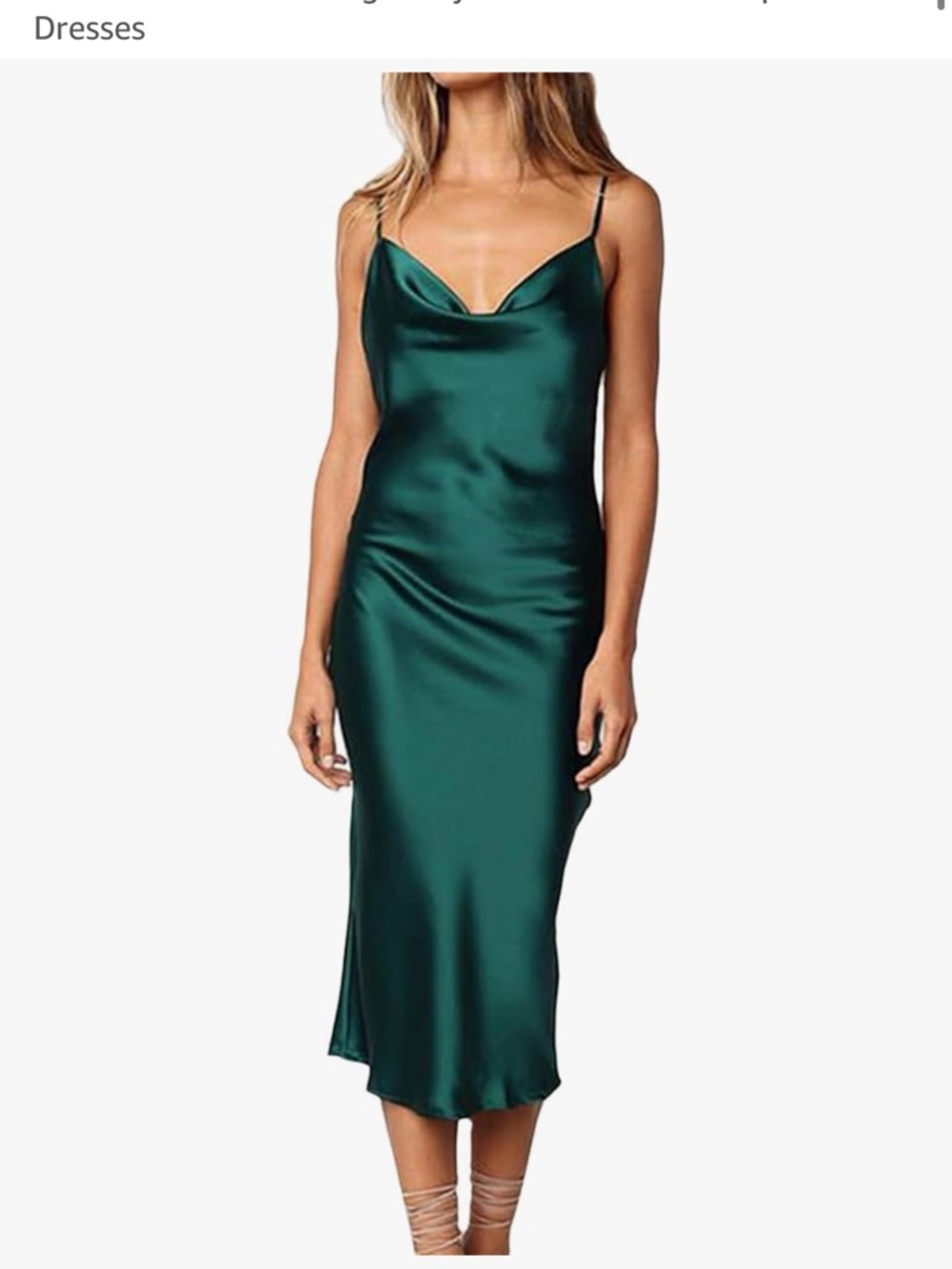 Silky Green Cowl Neck Slip Dress - Women's Size M